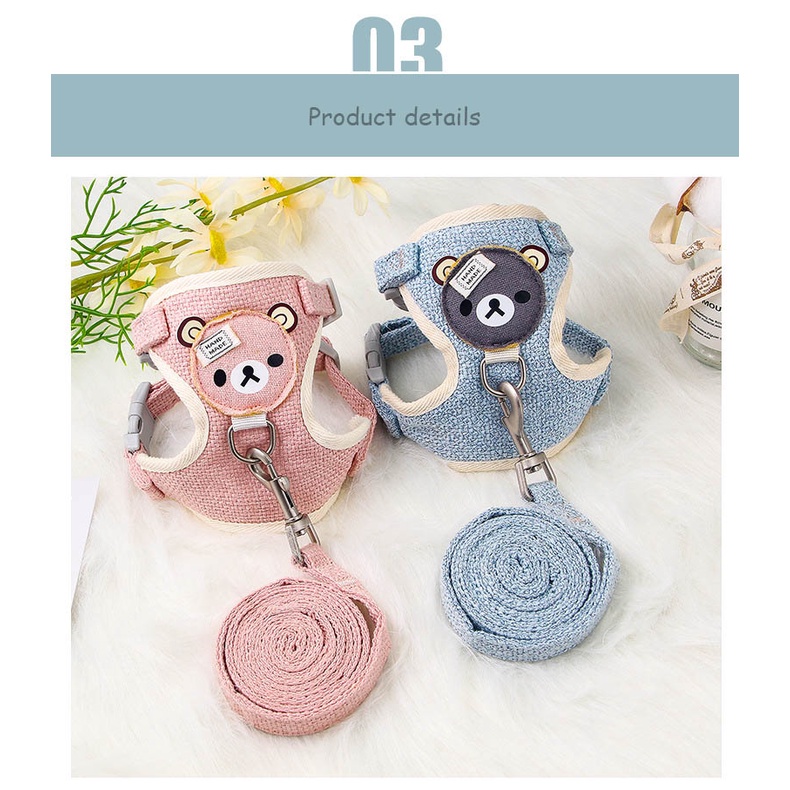 Dây Dắt Kèm Đai Yếm (Dạng Áo) Hình Gấu Cho Chó Mèo (Dưới 5kg) - [Nông Trại Thú Cưng]