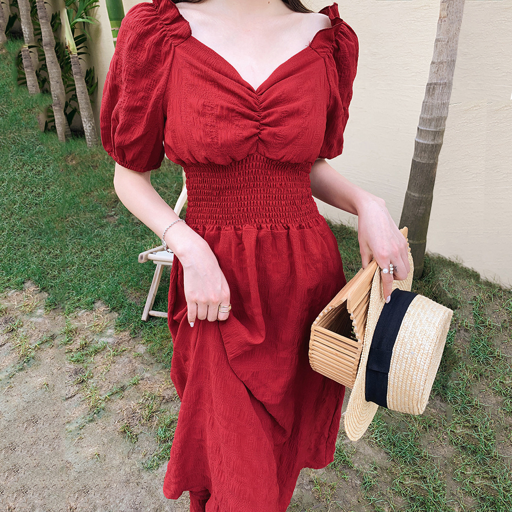 Đầm Voan Cổ Tim Xếp Ly Eo Co Giãn - New Thoi Trang