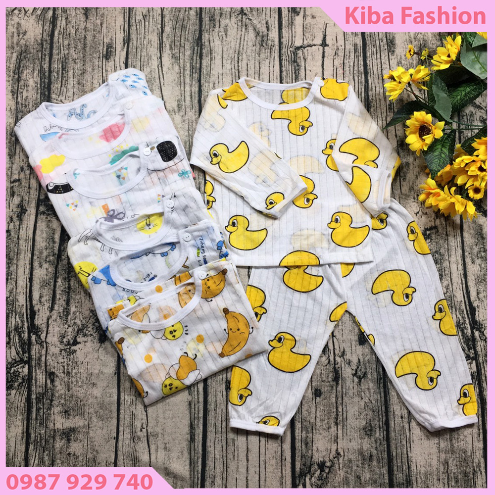 Sét 5 bộ cotton giấy thông hơi dài tay cho bé ( cài vai) cho bé 3-12kg Ảnh + Video thật Bộ quần áo trẻ em