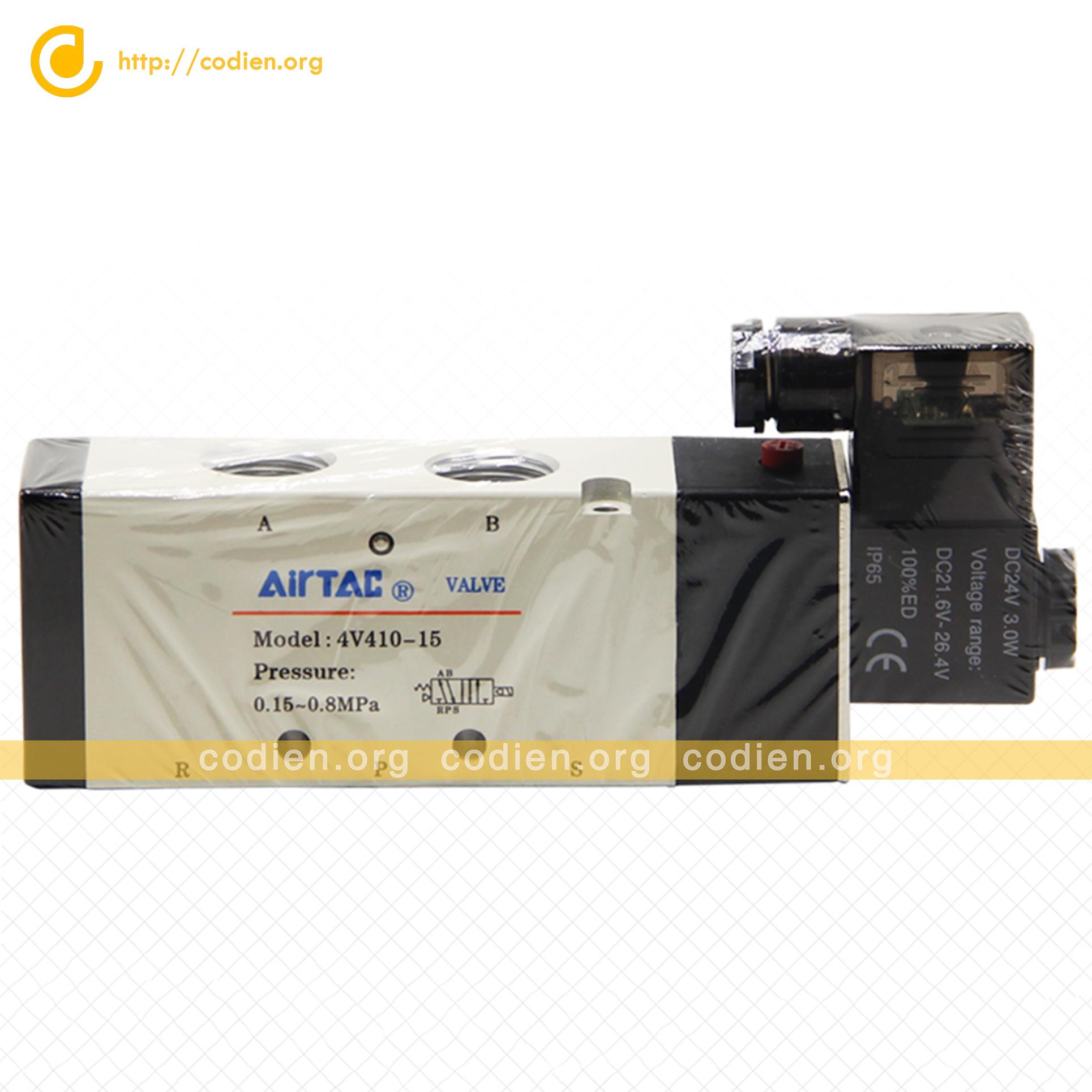 Van điện từ Airtac 4V410-15, Van khí nén, Van chia khí 4V410-15 AC 220V DC 24V Solenoid Valve