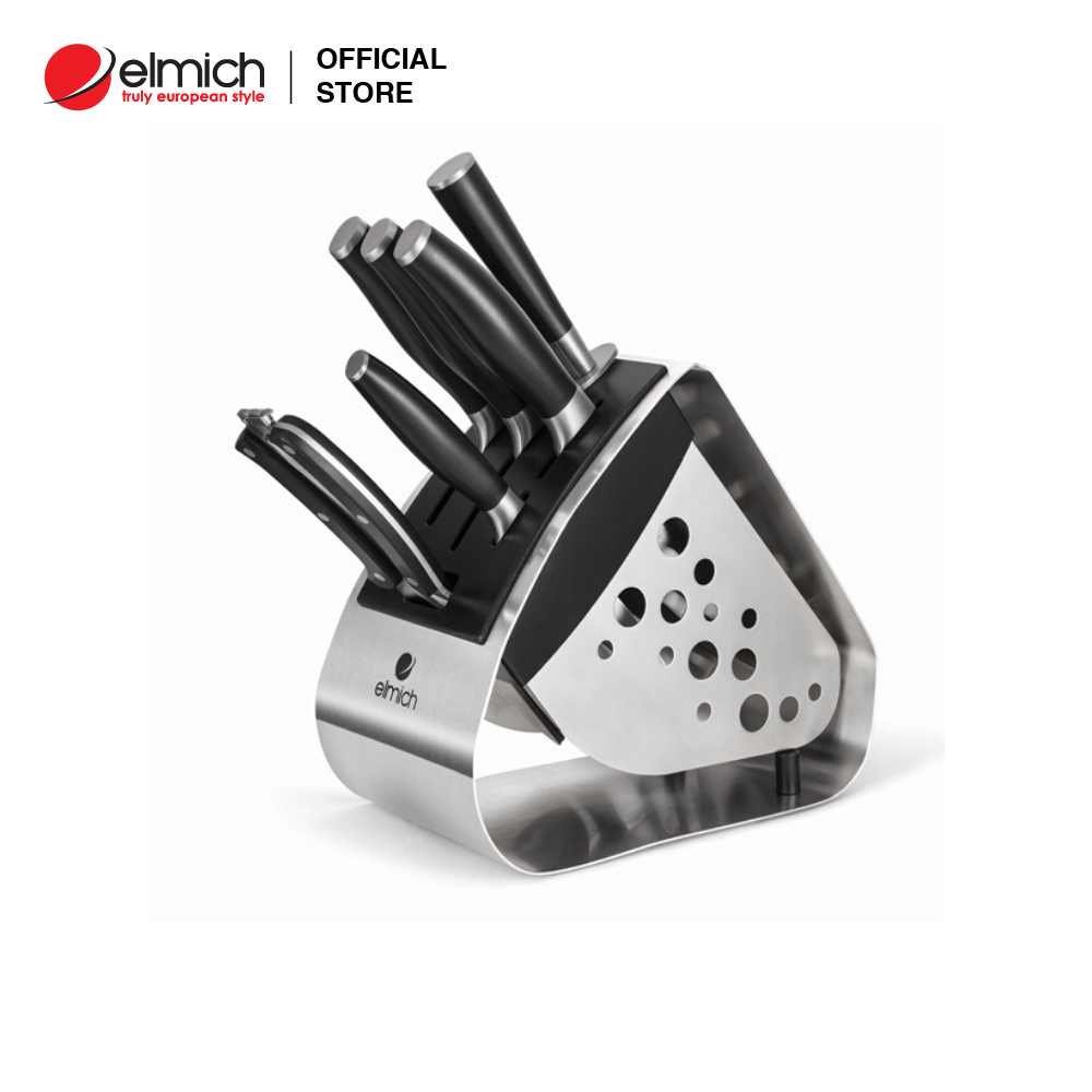 Bộ dao inox Elmich 7 món EL3955 (4 dao, 1 kéo, 1 thanh mài dao, 1 giá để dao)