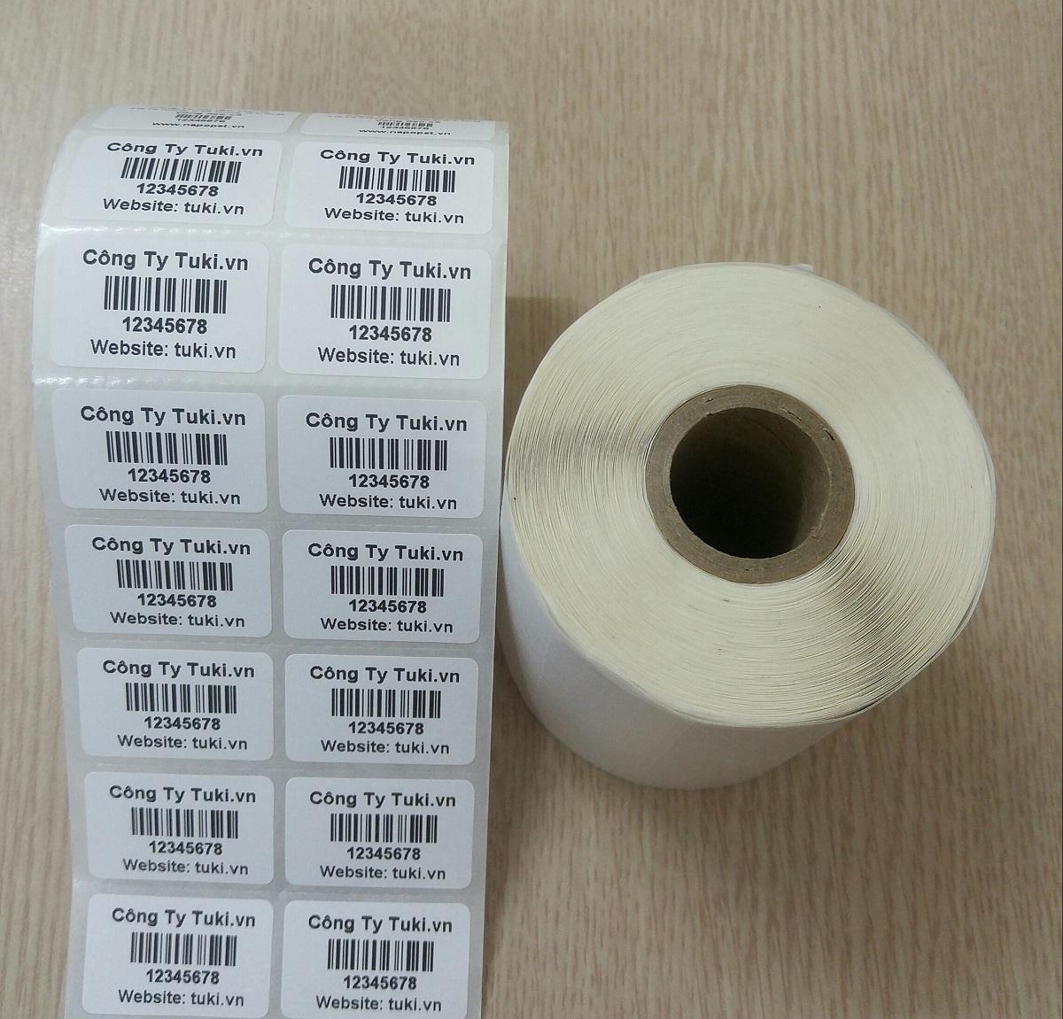 Hộp 5 cuộn giấy in mã vạch nhiệt 35x22 mm, 2 tem hàng, cuộn 30m