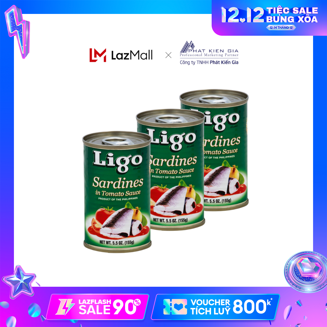COMBO 3 Hộp Cá Mòi Sốt Cà Ligo 155g (Thương Hiệu Mỹ - SX Philipines)