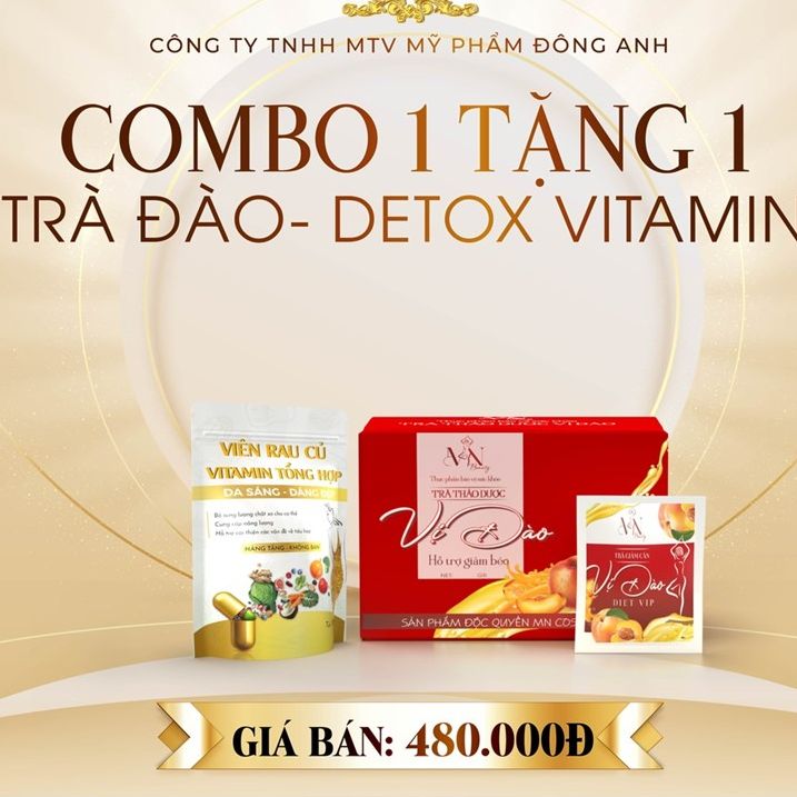 Trà giảm cân vị đào Đông Anh Nguyễn Huỳnh Như MN Group (hộp 15 gói) tặng viên rau củ Vitamin tổng hợp hỗ trợ giảm béo lấy lại vóc dáng - Helana Cosmetics