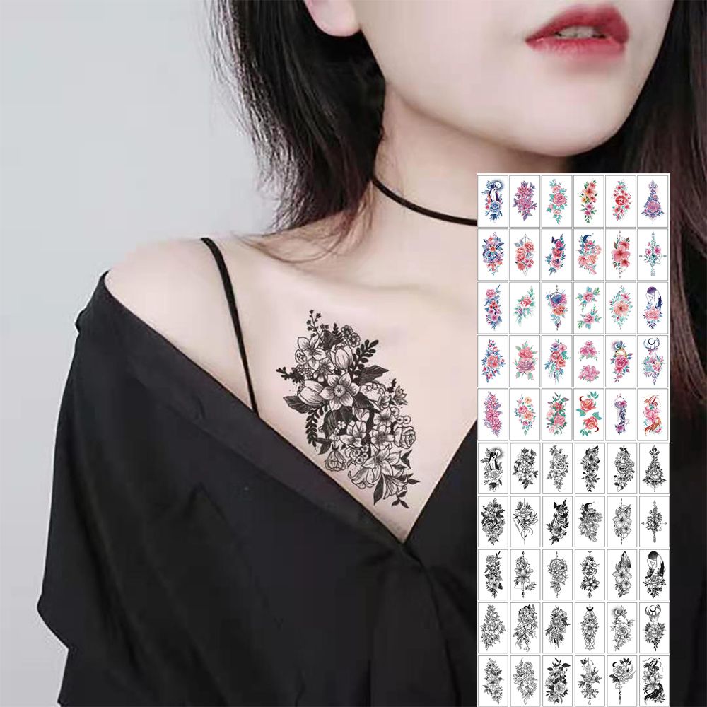 X CRAFT HOME 30pcs/Set Mới Nhiều loại Hoa hồng đen Hoa Hình xăm tạm thời Hình dán cơ thể Decal cánh tay Tatoo giả