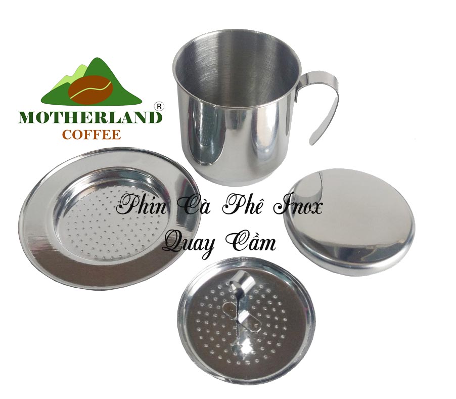 Phin pha cafe inox cao cấp 304 số 7 chất liệu thép không gỉ, nắp tròn, quai cong