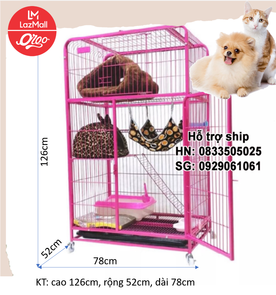 Orgo - sp1408 - lồng mèo 2-3 tầng nan ống lồng nuôi mèo lớn có bánh xe