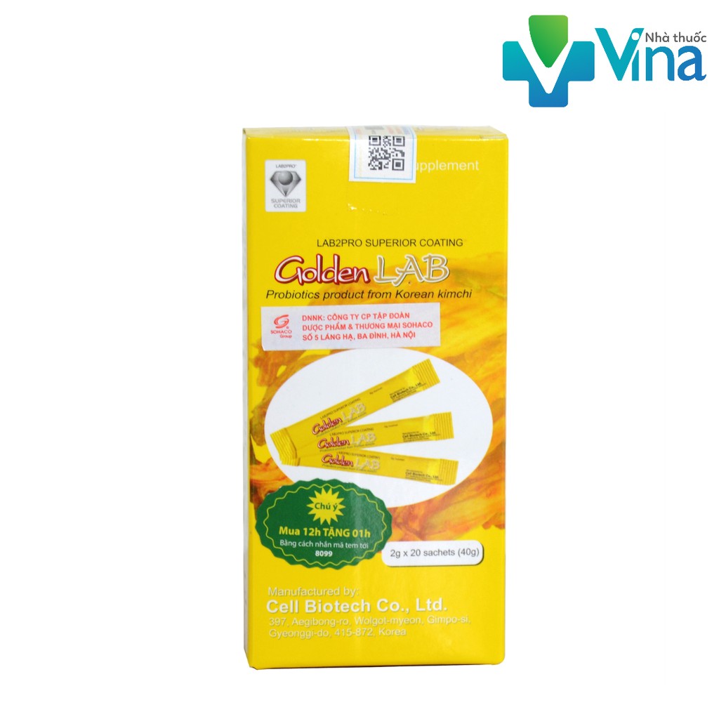 Golden lab - men vi sinh từ kim chi hàn quốc, hộp 20 gói