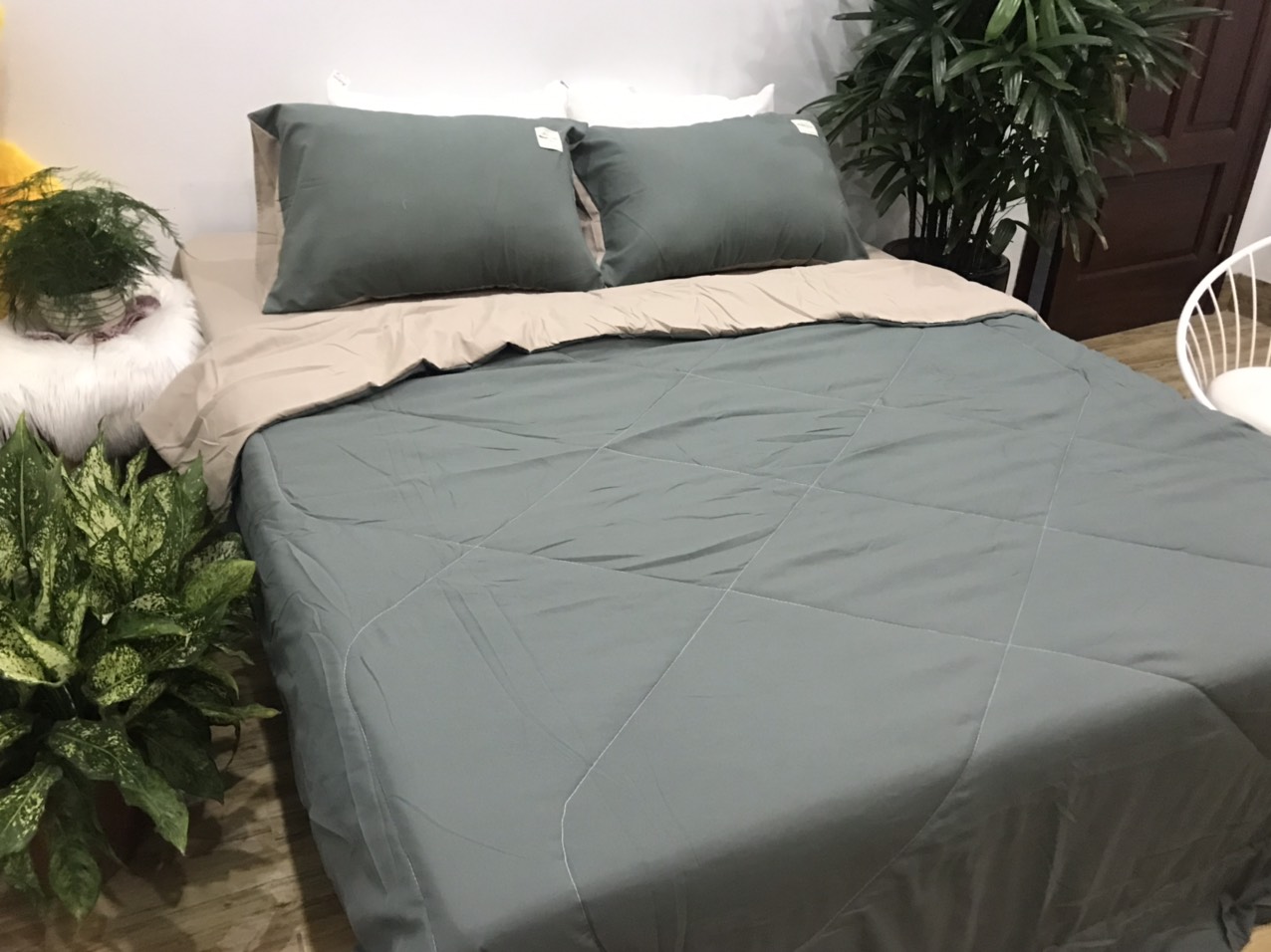 Bộ Chăn Ga Gối Cotton TiCi ( gồm 1 chăn hè đã chần bông, 1 ga và 2 vỏ gôi nằm )