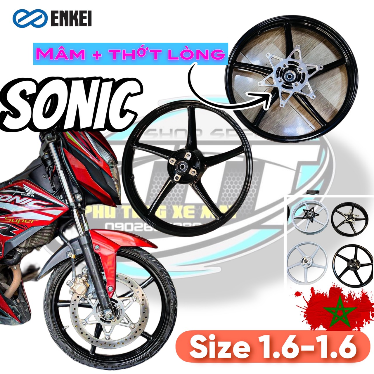 Vành mâm 5 cây enkei sonic150 1.6-16