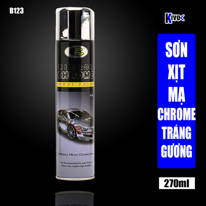 Sơn Xịt Mạ Chrome Có Hiệu Ứng Tráng Gương Soi Bosny Mirror Chrome B123 Thái Lan 270ml - Bình Sợn Xịt Mạ Crôm - Sơn Mạ Kẽm Màu Bạc - Mạ Inox - Kivo