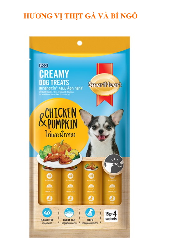 [Hoàn tiền 10%]  BÁNH THƯỞNG DẠNG KEM CHO CHÓ Smartheart Creamy Dog Treats Túi 60g gồm 4 thanh Xuất xứ Thái lan - Pet shop Uytinpro