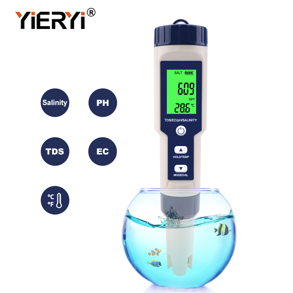 Yieryi new 5-in-1 ip67 waterproof water quality tester ph/ec /tds /salinity /temp tester