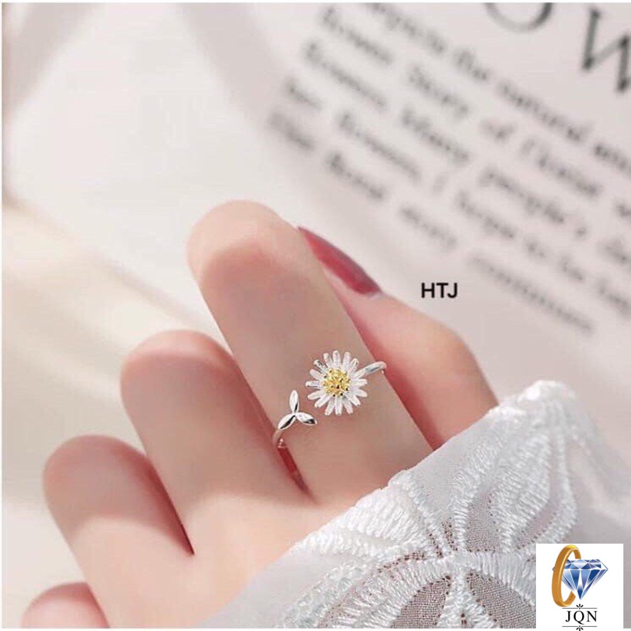Nhẫn hoa cúc nhẫn nữ bạc ta mẫu nhẫn hở vừa mọi size tay-JQN gian hàng chính hãng cam kết bạc chuẩn, chất lượng không lo đen xỉn