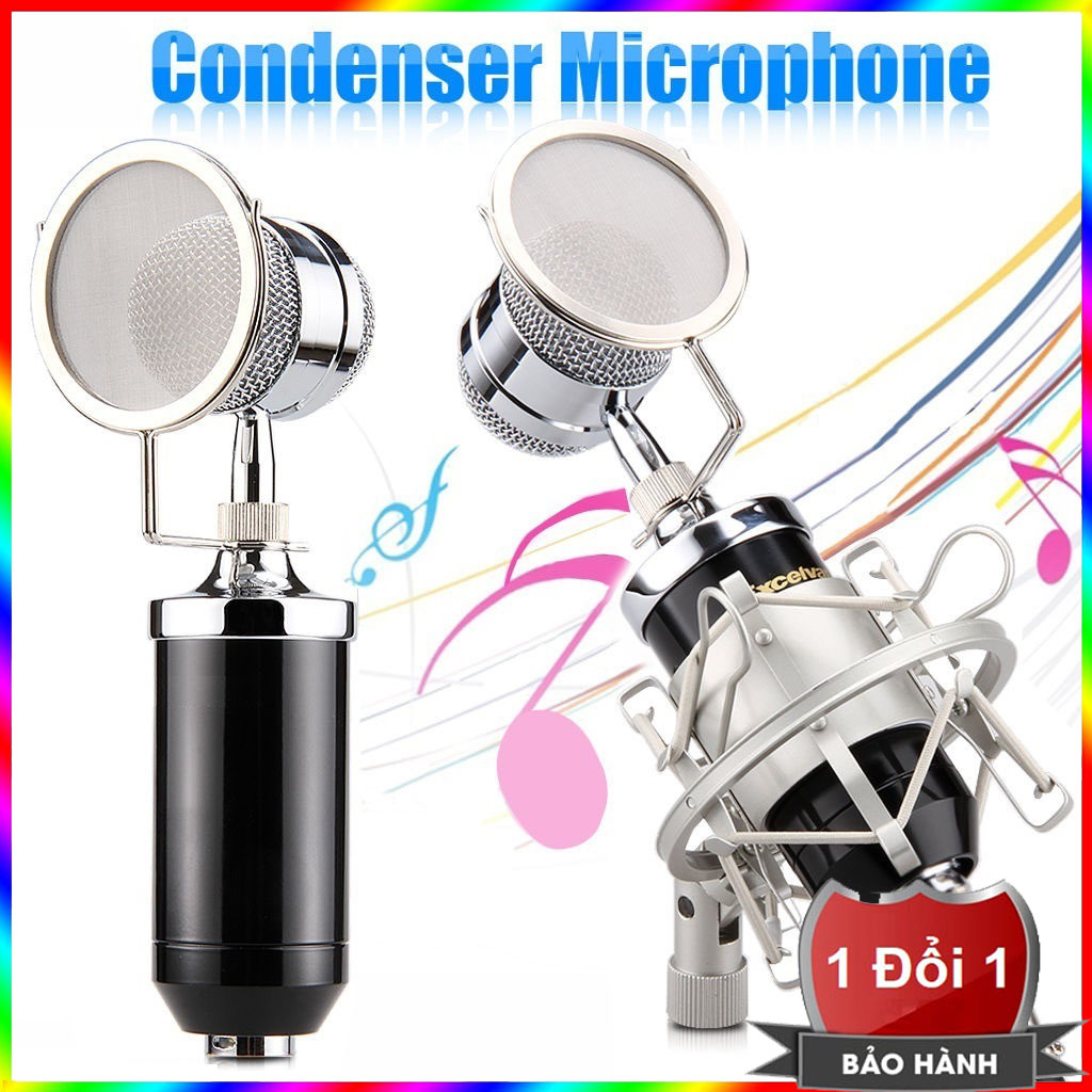 Micro hát Karaoke/ Thu âm chuyên nghiệp thế hệ mới BM-8000 + Màng lọc âm + Shockmount