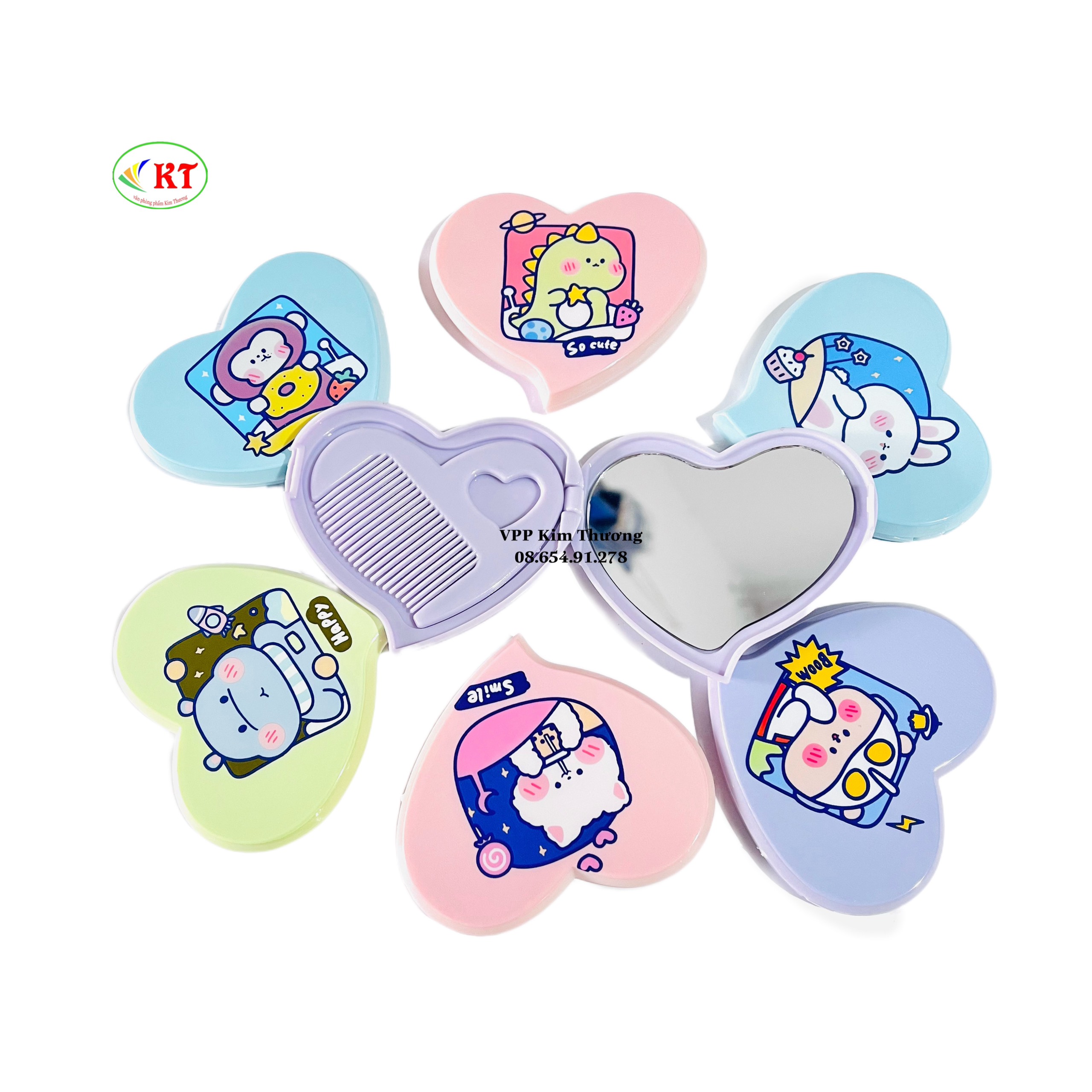 Gương  mini kèm lược đủ hình ( giao màu ngẫu nhiên)