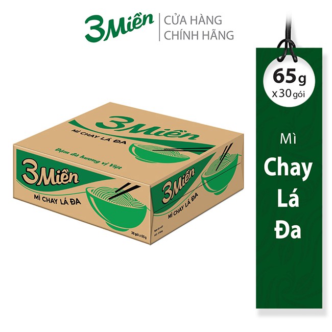 Thùng Mì Gói 3 Miền Chay Lá Đa 65g (30 gói x 65g)