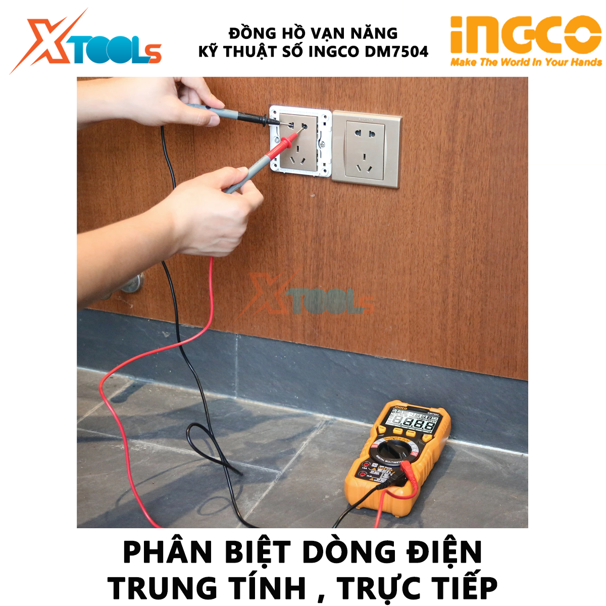 Đồng hồ vạn năng kỹ thuật số INGCO DM7504 Đồng hồ đo điện RMS Tần số, đo điện áp, dòng điện AC/DC, đo tần số và nhiệt độ