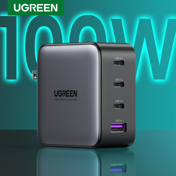 UGREEN GaN 100W USB C PD Charger - 4 Port USB Charging Station GaN Fast Charger SCP/FCP Power Adapter Compatible for MacBook Pro/Air, Dell XPS, iPad Mini/Pro, iPhone 13/13 Mini/13 Pro Max/12, Galaxy S21