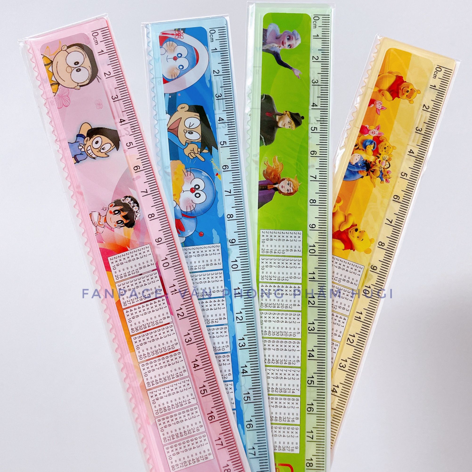 Thước cửu chương 20cm, Set gồm 2 cây thước (nhiều mẫu dễ thương)