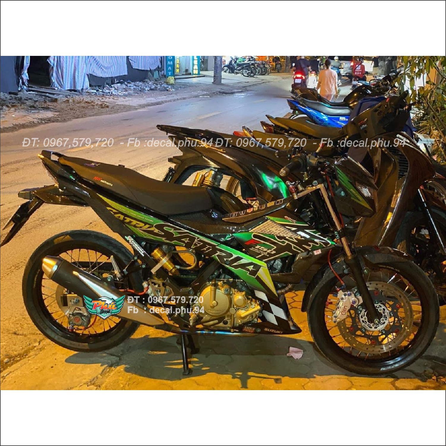 Tem rời xe Satria xanh đen Hayabusa