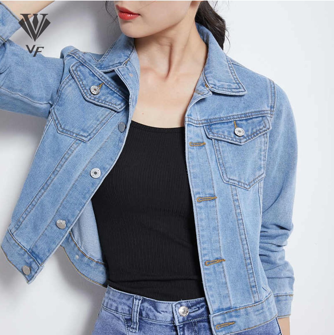 ÁO KHOÁC DENIM NỮ XANH TRƠN FORM RỘNG 80KG VF