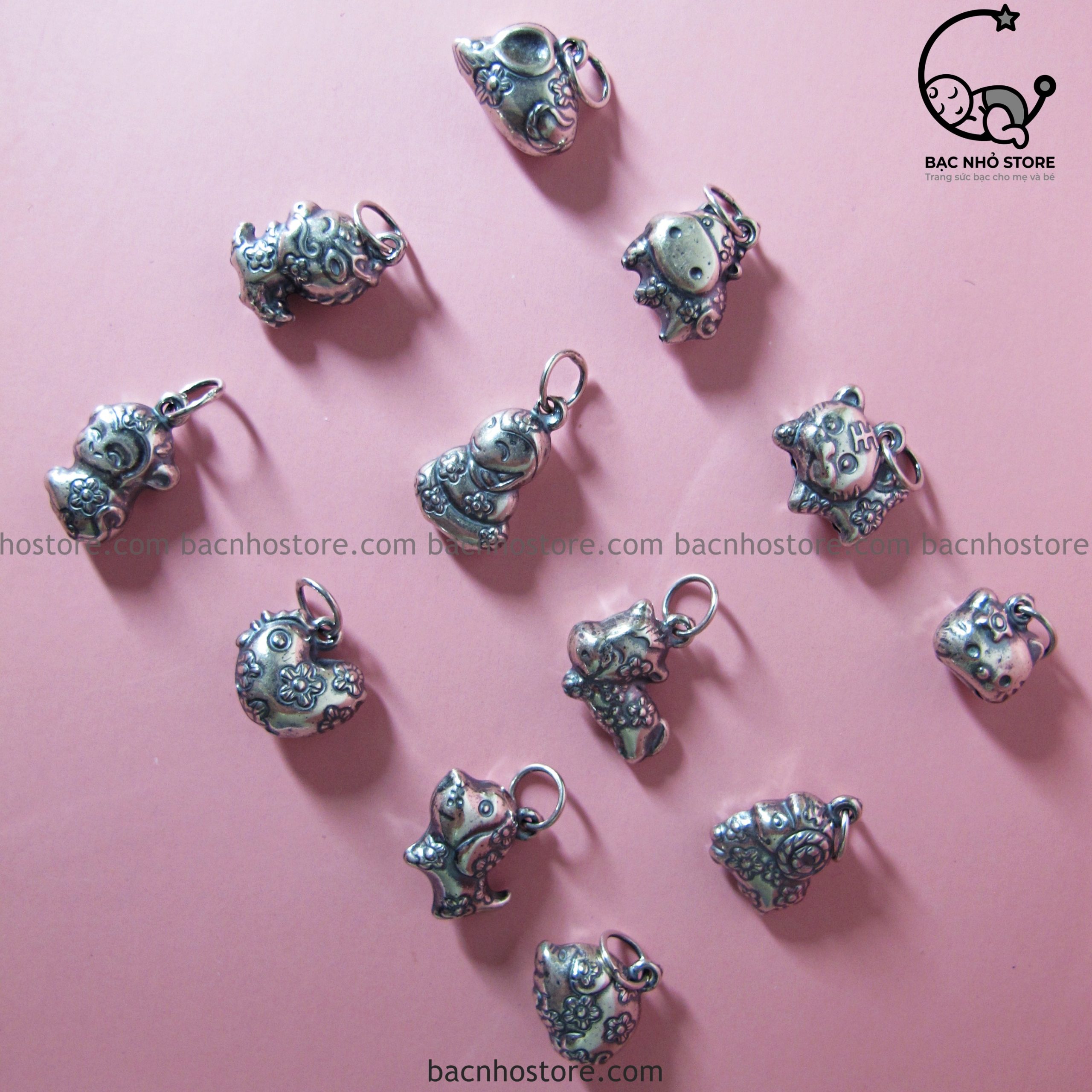 Charm gắn lắc bạc 12 con giáp phồng (con giáp đen) – C12ZĐ
