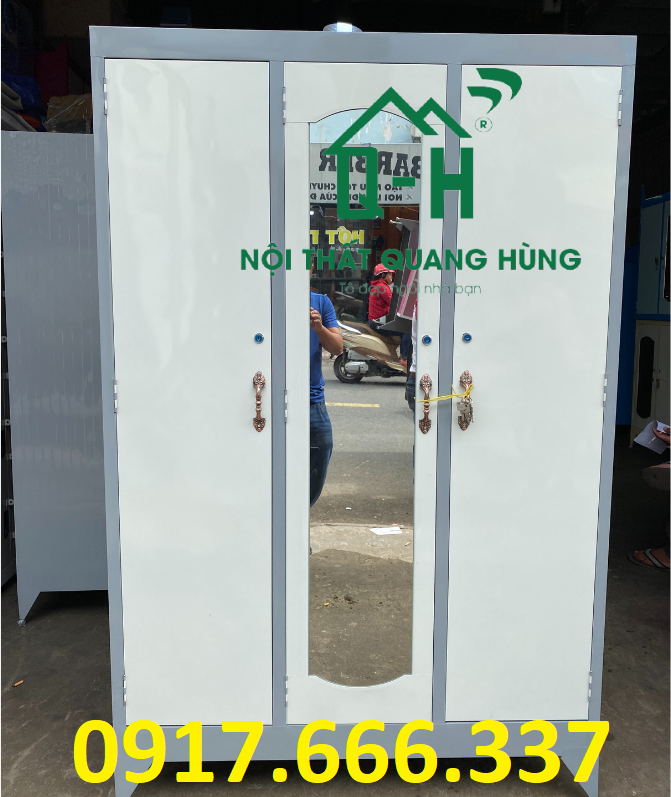 Tủ sắt 3 cánh đựng quần áo sơn dầu giá rẻ - 1m8x1m2
