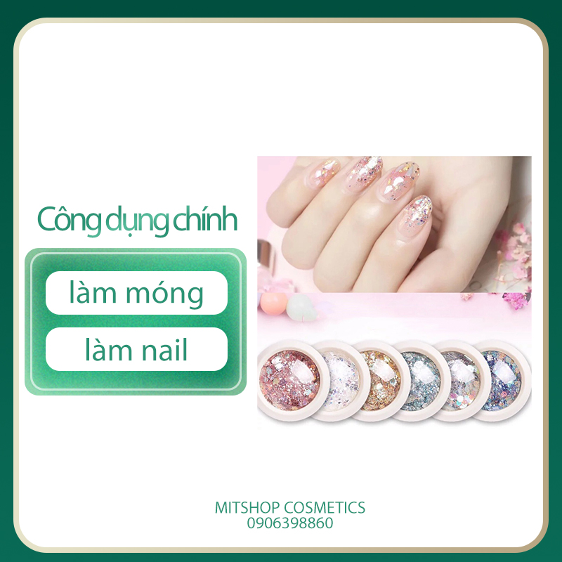 Sét 6 hũ nhũ kim tuyến làm móng - nhũ kim tuyến siêu sáng