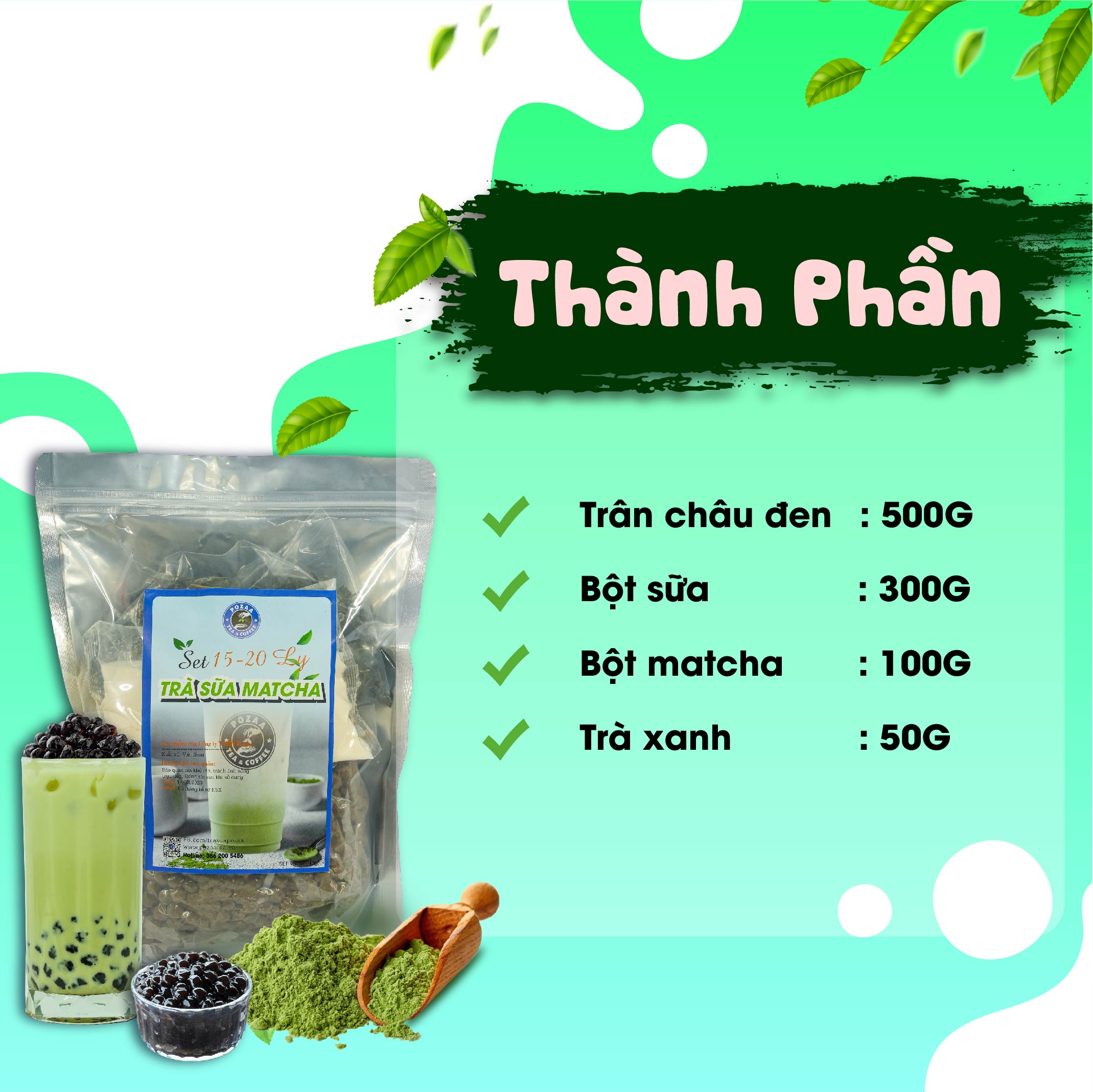 [MATCHA] Set trà sữa Matcha tự pha 15-20 ly dễ làm tại nhà