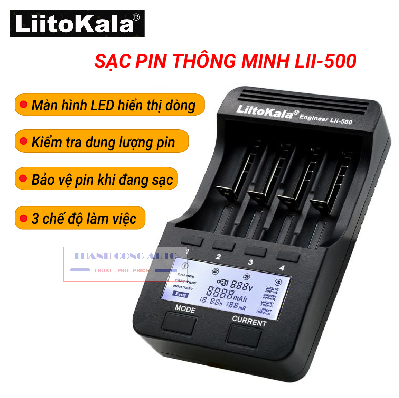 Bộ Sạc Pin Chính Hãng Liitokala Lii-500+ nguồn kiểm tra được Dung Lượng