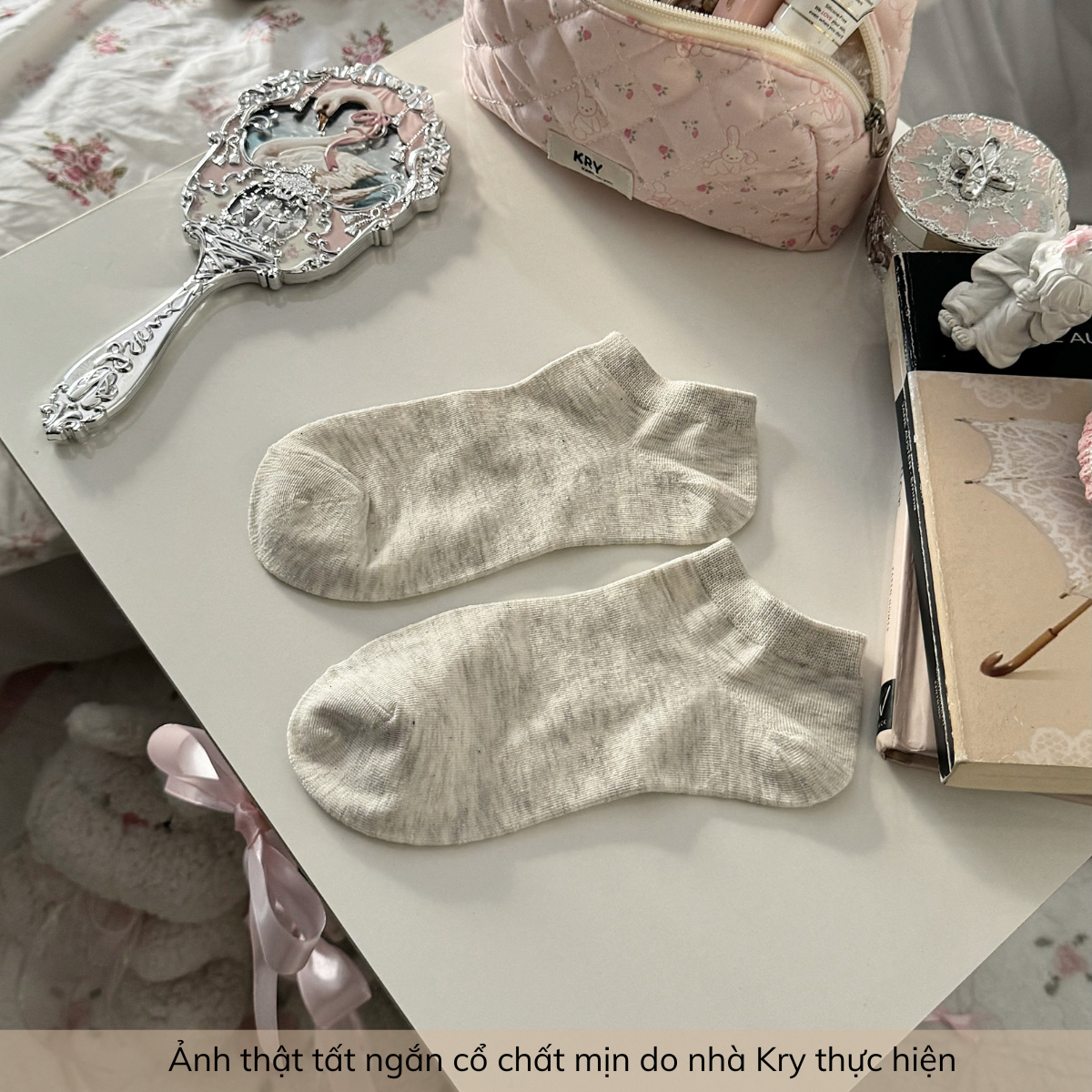 Tất nữ ngắn cổ trơn màu basic cotton mịn Krystore NC23