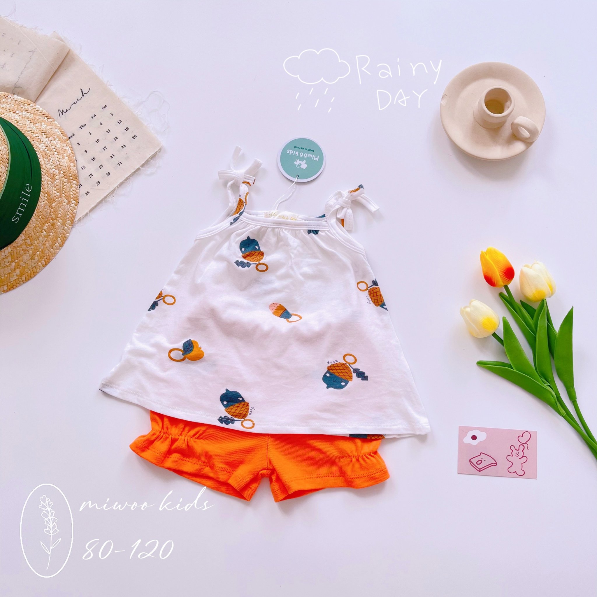 Đồ bộ 2 dây mặc nhà cho bé gái chất thun bozip mềm mịn