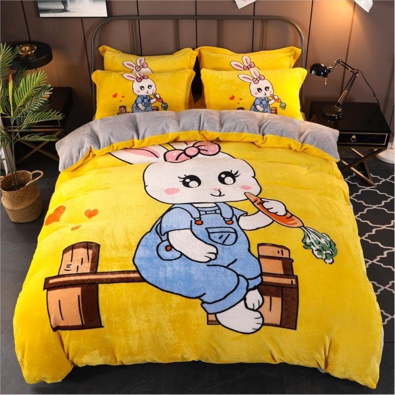 Bộ Chăn Ga Gối Nỉ Nhung Cao Cấp Nhập Khẩu Mẫu thỏ cà rốt