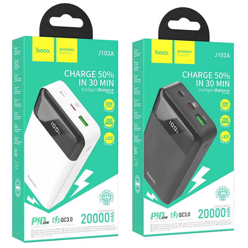 Pin Sạc Dự Phòng Hoco J102/J102A Dung Lượng 10000mAh/ 20000mAh, Sạc Nhanh 20W,Cổng Type-C Sạc Nhanh 2 Chiều