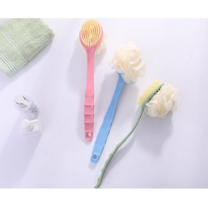 Cây cọ lưng 2 đầu kèm bông tắm 2 trong 1 massager thư giãn - bông tắm cọ lưng 2 đầu mẫu mới- cây bông tắm chà lưng