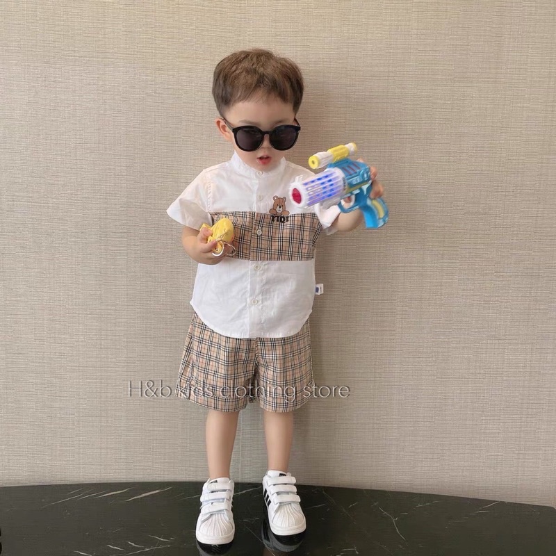 [SET BÉ TRAI] Bộ sơmi đũi phối kẻ BBR bao chất cho bé trai