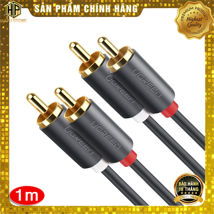 Cáp âm thanh 2 đầu hoa sen RCA - Cáp AV Ugreen 30747 dài 1m cao cấp - Hapustore
