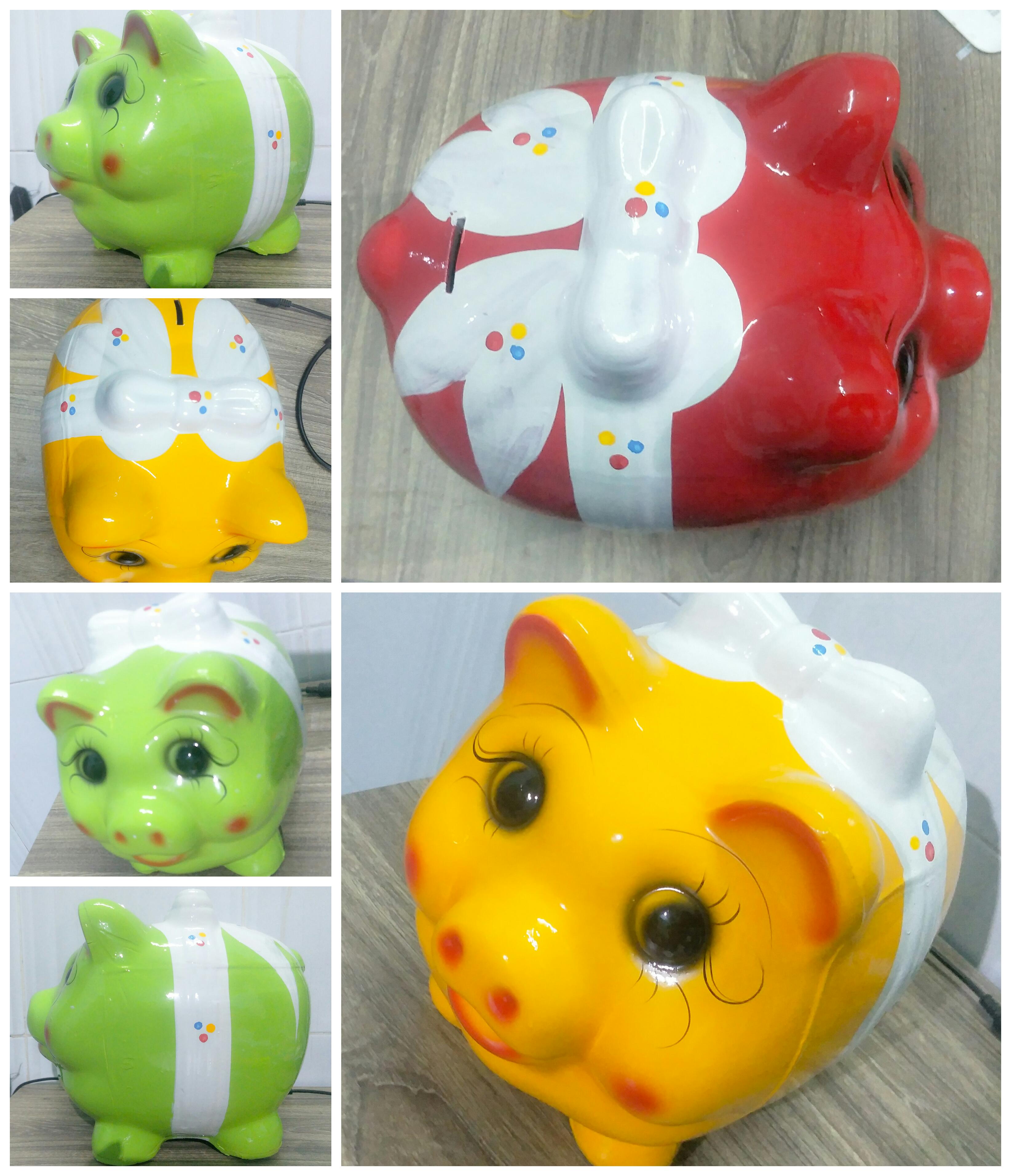 Heo đất tiết kiệm có nơ màu xanh lá size lớn 30cm