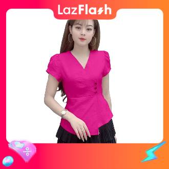 Áo sơ mi nữ kiểu tay ngắn cổ V công sở❣️[Giá gốc tận xưởng]