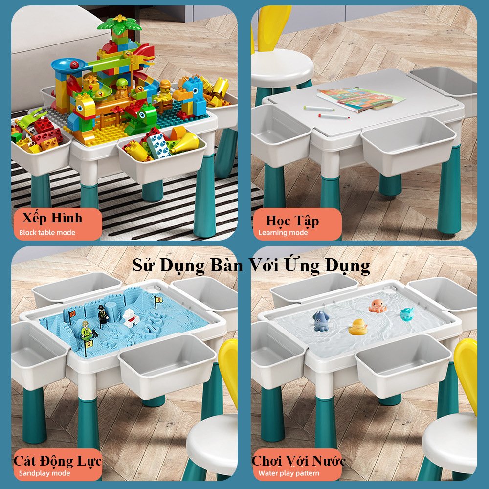 Đồ chơi trẻ em bộ bàn ghế cao cấp size lớn , đa chức năng, kèm nhiều chi tiết. Bàn gồm 1 mặt bàn trơn, 1 mặt bàn lắp ghép xếp hình.
