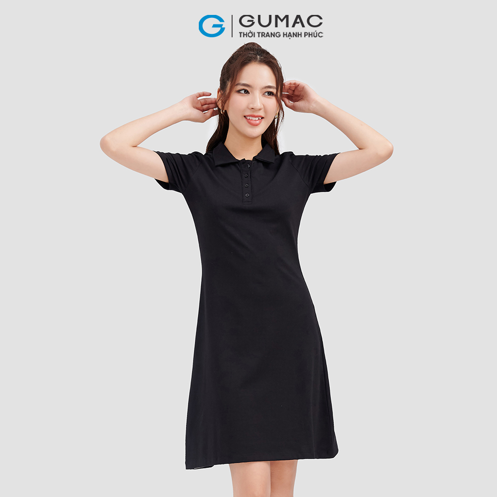 Đầm polo thun GUMAC, đầm form A cổ trụ DC09027