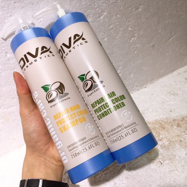 Cặp dầu gội xả phục hồi giữ màu tóc diva dừa 750ml