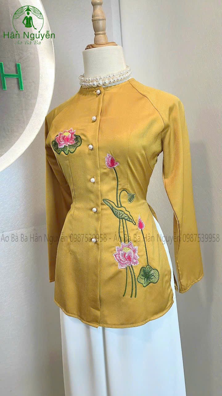 [HCM]SÉT BỘ BÀ BA THÊU SEN CỔ TRÒN VẢI LỤA MỀMMỊN