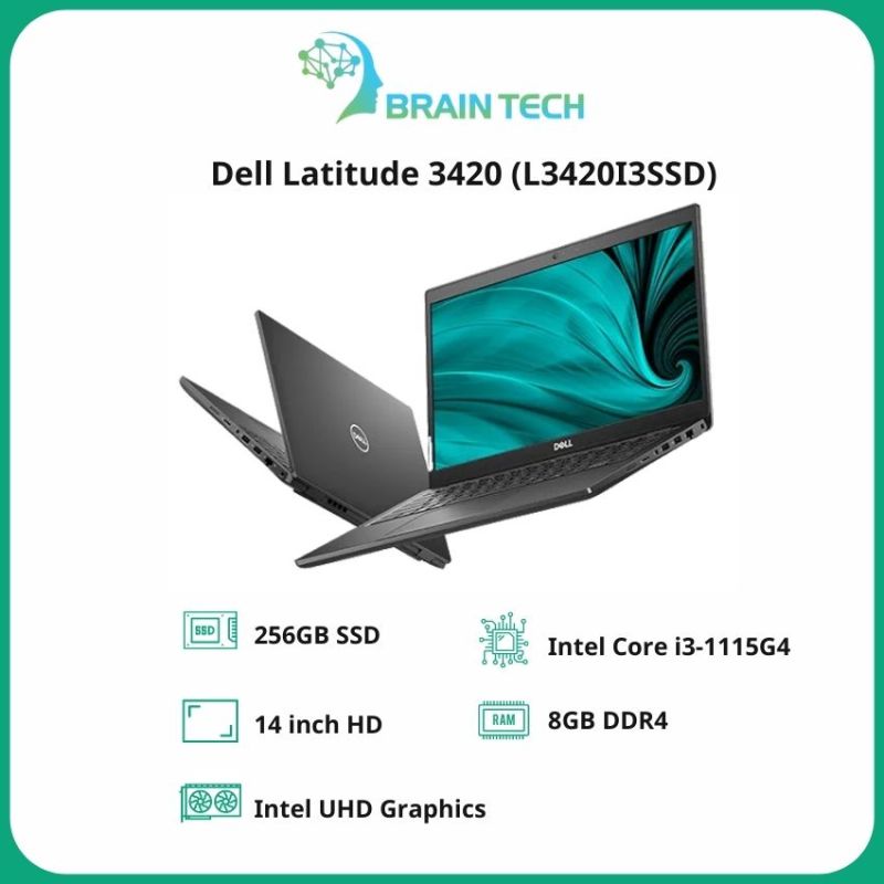 [Freeship] Laptop Dell Latitude 3420 14inch HD (L3420I3SSD)/ Core i3-1115G4/ RAM 8GB DDR4/ 256GB SSD/ 3 Cell/ Fedora/ 1 Yr/ Black -Braintech- BR109 Hàng Chính Hãng, Mỏng Nhẹ, Cấu Hình Ổn Định Dùng Cho Văn Phòng, Thiết Kế