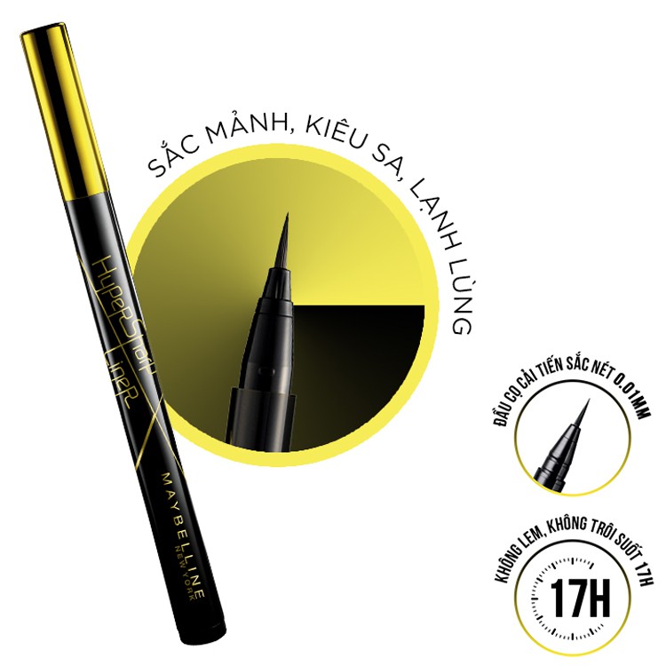 Bút kẻ mắt nước Maybelline Hyper Sharp Liner Đen 0.5g vỏ vàng