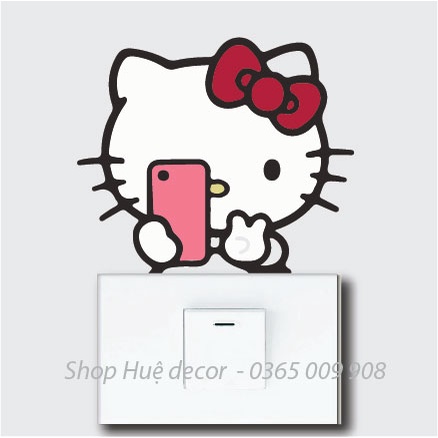 Decal nhãn dán ổ điện , sticker trang trí Hello kitty dễ thương