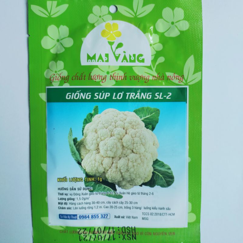 Hạt giống Bông cải trắng (Súp lơ trắng) , đóng gói 0.5gr