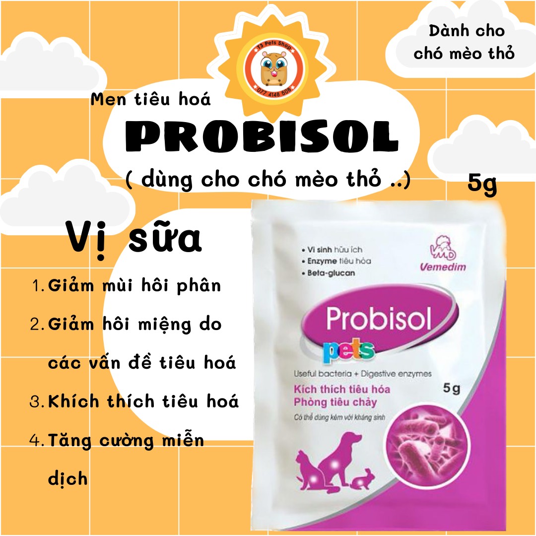 men tiêu hóa probisol vị sữa dành cho chó, mèo, thỏ, bọ (kích thích bé ăn, chống tiêu chảy)