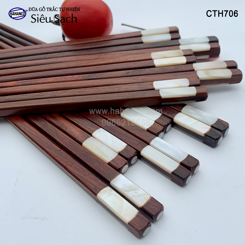 Đũa gỗ Trắc đầu khảm xà cừ 2 cạnh (10 đôi/hộp đẹp làm quà biếu ) CTH706 - HAHANCO